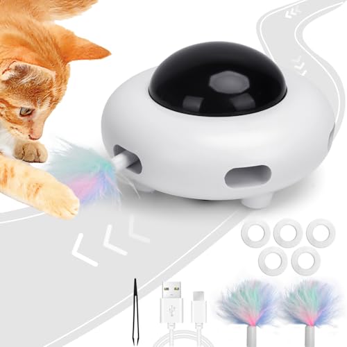 Nobleza - Interaktives Spielzeug mit Federn für Katzen, 3 Spielmodi für Katzen und Kätzchen, Intelligentes Katzenspielzeug in Beweglich mit Reinigungsfunktion und USB Wiederaufladbar von Nobleza