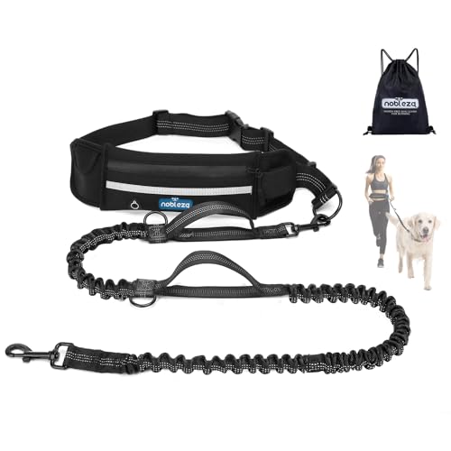 Nobleza Joggingleine für Hunde, freihändige Leine mit Gürteltasche, Handfreie Hundeleine für Laufen mit verstellbarem Hüftgurt Bungee Leine zum handfreien Joggen von Nobleza