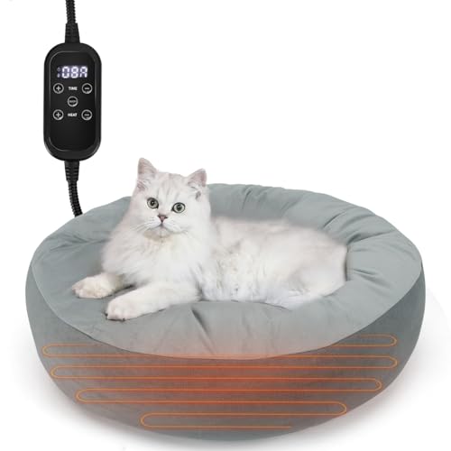 Nobleza - Katzenbett waschbar, Einstellbare Temperatur, Donut Wärmematte mit Anti-Bite-Schlauchwickel Kabel, 50 cm Durchmesser, Grau von Nobleza