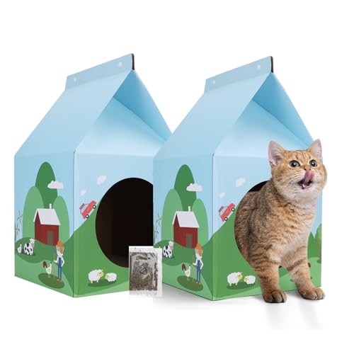 Nobleza Katzenhaus Pappe mit Kratzbretter Katze & Katzenminze, Einfach zu Montierendes Katzen Kratzmöbel, Kratzbrett Katzenhöhle für Indoor-Katzen&Kleine Tiere (2 Pack) von Nobleza