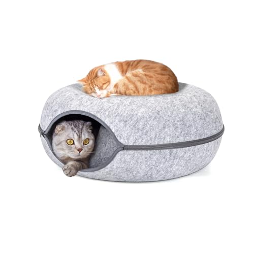 Nobleza Katzenhöhle, Katzen Donut Tunnel, Katzentunnel aus Filz mit Waschbarem Kissen Bezug, Kuschelbett & große Kuschelhöhle, 60×60×26cm Katzenhöhle Tunnel, Grau von Nobleza