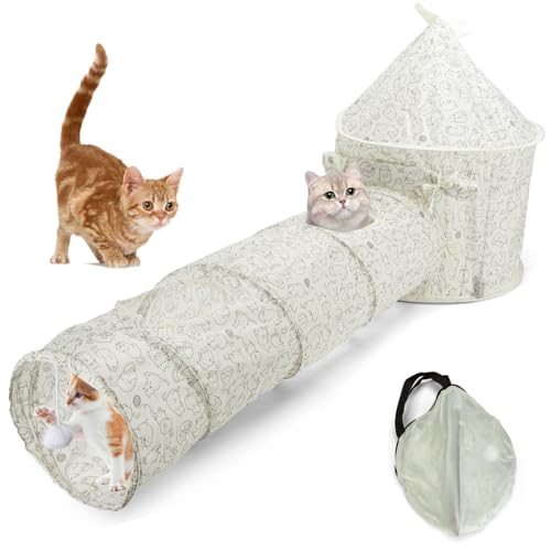 Nobleza - Katzentunnel 3 in 1, Faltbarer Spieltunnel mit Ball, Rascheltunnel für Katzen und Kätzchen, Katzenspielzeug für Haustiere wie Kaninchen und Welpen, Größen: 24×94 cm & 45×64 cm von Nobleza