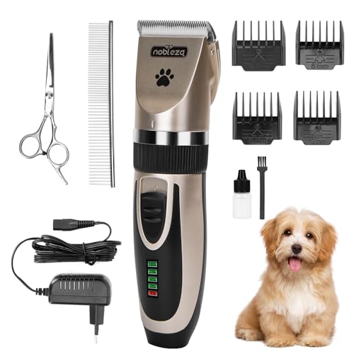 Nobleza Leise Hundeschermaschine, wiederaufladbare Profi Schermaschine Hund Set, für Dickes, Langes und Lockiges Tierhaare, 2 einstellbare Geschwindigkeiten, Geschenkschere und Kamm von Nobleza