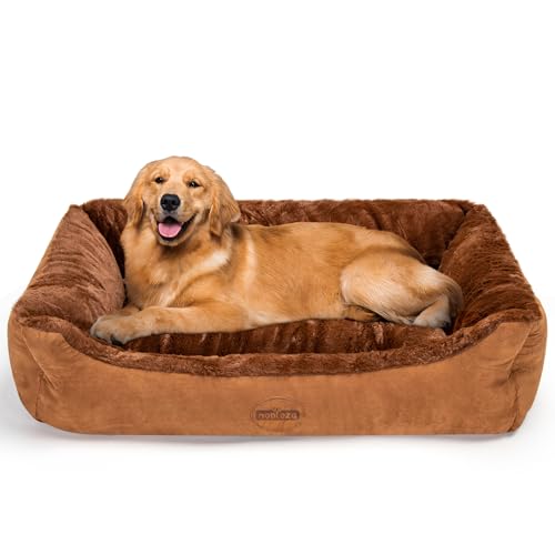 Nobleza Orthopädisches Hundebett Grosse Hunde, Hundekissen Flauschig und Weich, Hundekorb Waschbar, Hundesofa rutschfest, Hundecouch, Dunkelbraun, XL, 110x75x20CM von Nobleza