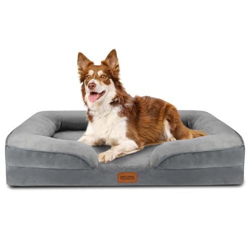 Nobleza Orthopädisches Hundebett Grosse Hunde,106x80x17cm, Memory Foam Hundekorb Mittelgroße Hunde, Waschbar Hundesofa Wasserdicht rutschfest, Hundecouch mit Hohem Rand, Kleine Hundematratze, Grau von Nobleza