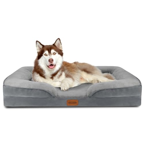 Nobleza Orthopädisches Hundebett Grosse Hunde,135x107x17cm, Memory Foam Hundekorb Mittelgroße Hunde, Waschbar Hundesofa Wasserdicht rutschfest, Hundecouch mit Hohem Rand, kleine Hundematratze, Grau von Nobleza