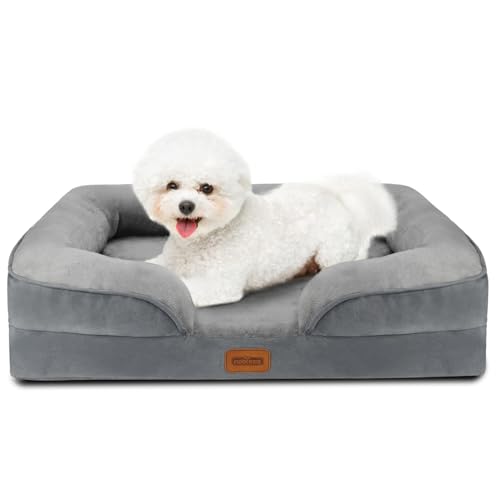 Nobleza Orthopädisches Hundebett Mittelgroße Hunde,71x58x17cm, Memory Foam Hundekorb Kleine Hunde, Waschbar Hundesofa Wasserdicht rutschfest, Hundecouch mit Hohem Rand, Hundematratze, Grau von Nobleza