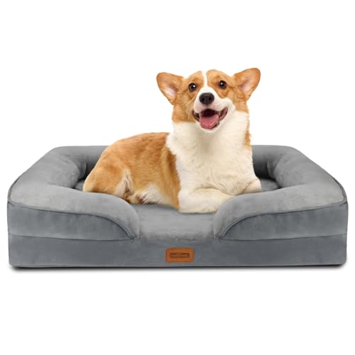 Nobleza Orthopädisches Hundebett Mittelgroße Hunde,89x63x17cm, Memory Foam Hundekorb Grosse Hunde, Waschbar Hundesofa Wasserdicht rutschfest, Kleine Hundematratze, Grau von Nobleza