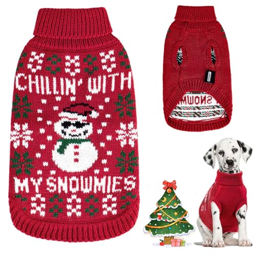 Nobleza Hundepullover Weihnachten, Rollkragenpullover für Katzen und Hunde, Hundepullover mit Lustigem Schneemann-Muster, Weich Weihnachts-Hundepullover für Katzen, Kleine Mittelgroße Hunde, S von Nobleza