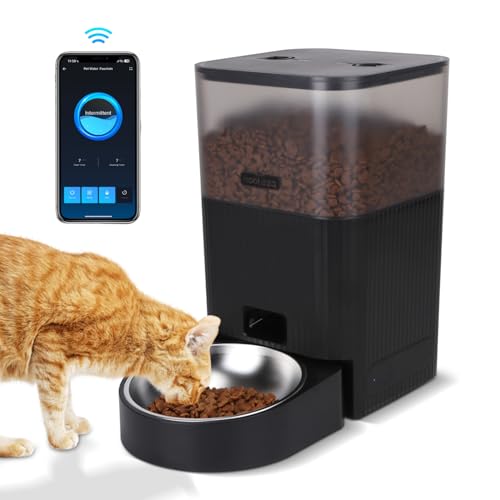 Nobleza - WiFi Automatischer Futterautomat für Katze & Hund, 4.2L Pet Feeder mit Timer, 10S Sprachaufnahme, 1-10 Mahlzeiten, Edelstahl Napf & Trockenmittelbeutel, Schwarz von Nobleza