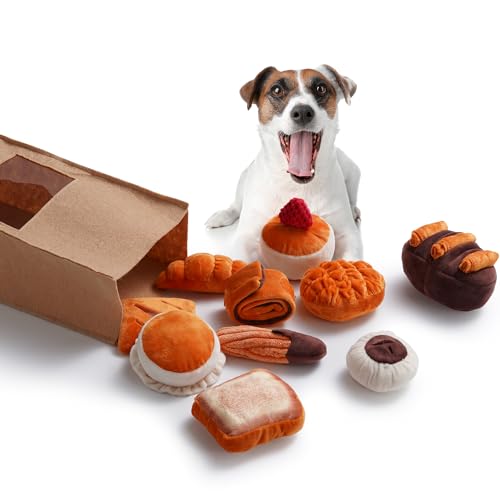 Nocciola 10 Stück Brot-Hundespielzeug mit einer Einkaufstasche, quietschendes Hundespielzeug, um sie zu beschäftigen, kleines Hundespielzeug gegen Langeweile, langlebiges Plüsch-Hundespielzeug für von Nocciola