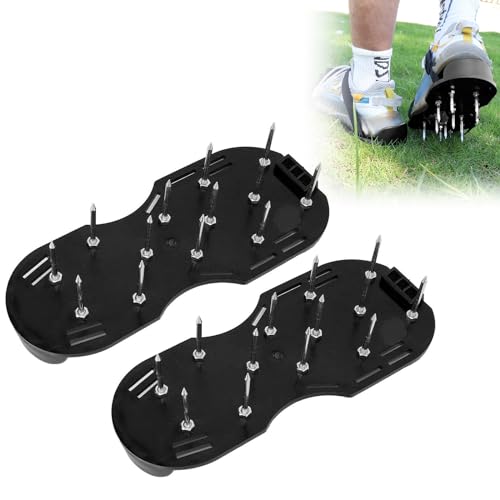 Noeborty Rasenlüfterschuhe, 1 Paar Nagelschuhe mit 13cm Nagel, Sandalen Aerifizierer Rasenlüfter Schuhe Nagelschuhe mit Klettverschluss, Zum einfachen Belüften von Rasenflächen (Schwarz) von Noeborty