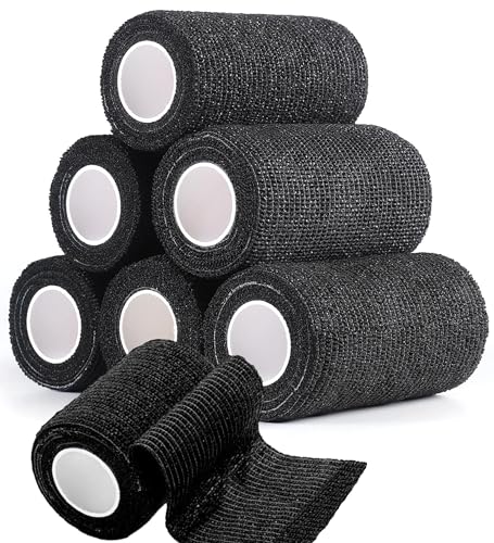 Selbstklebender Verband,(10cm x 4,5m x 6 Rollen)Elastischer Verband Selbstklebend,Non-Woven Selbsthaftende Bandage für Mensch und Tier,Flexibel Elastische Verbandsmaterial für Sport,Haustiere(Schwarz) von Nokwocy