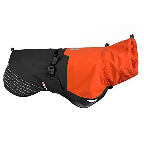 Non-stop dogwear Fjord Raincoat, wasserdichter Regenmantel für Hunde, verstellbar und atmungsaktiv mit Reflektstreifen, Leinenöffnungen und Beinschlaufen, für große Hunde (Orange/Schwarz, 70) von Non-stop dogwear