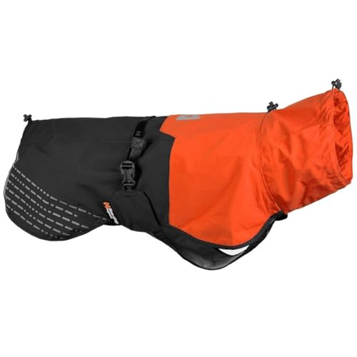 Non-stop dogwear Fjord Raincoat, wasserdichter Regenmantel für Hunde, verstellbar und atmungsaktiv mit Reflektstreifen, Leinenöffnungen und Beinschlaufen, für mittlere Hunde (Orange/Schwarz, 60) von Non-stop dogwear