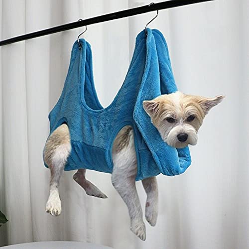 None Brand Pet Grooming Hammock Helper, Dog Grooming Harness Hanging Restraint, with 2 S-Shaped Hooks Dog Grooming Sling for Nail Trimming Bathing - Blue (L) von None Brand