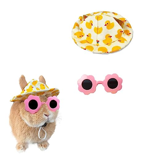 Niedlicher Sommer-Entenhut & Sonnenbrille für Haustiere, Kaninchen, Kleintierkleidung, Kostüm, Zubehör für Kaninchen, Meerschweinchen, Kätzchen, Welpen, Chinchilla, Frettchen von Nopikku