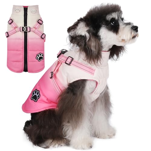 Norbi Hund Wintermantel, Gradient Hundemantel mit Geschirr Reflektierende Verstellbare Träger Warme Hundemäntel, Stilvolle Hundejacke Weste für kleine mittelgroße Hunde (Large, Gradient Pink) von Norbi