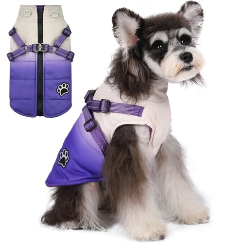 Norbi Hund Wintermantel, Gradient Hundemantel mit Geschirr Reflektierende Verstellbare Träger Warme Hundemäntel, Stilvolle Hundejacke Weste für kleine mittelgroße Hunde (Large, Gradient Purple) von Norbi