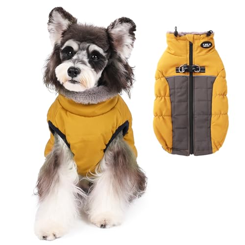 Norbi Hunde-Wintermantel, warmer Hundemantel, reflektierend, wasserdicht, Rollkragen, gemütliche Hundejacke (Größe S, Gelb) von Norbi