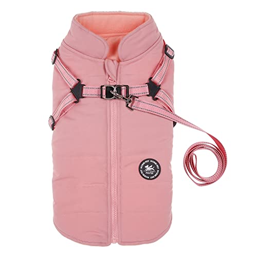 Norbi Warme Haustierjacke, Hundeanzug für kleine Hunde, mit Leine, Welpen, Winter, 2-in-1-Outfit, kaltes Wetter, Mantel (groß, rosa) von Norbi