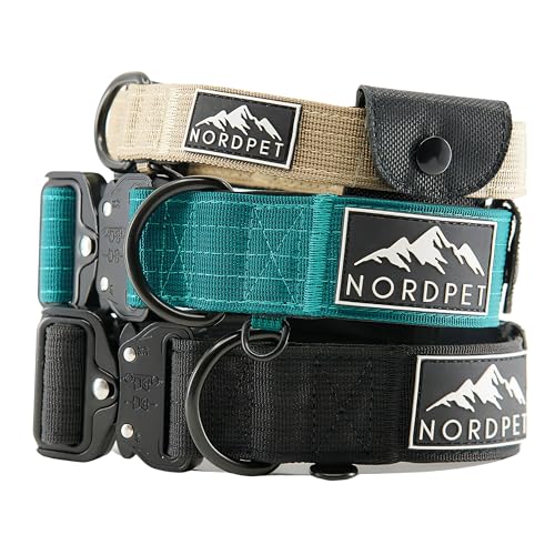 NordPet Taktisches Premium-Hundehalsband mit AirTag-Halterung – starkes Nylon, weiche Polsterung, robuster Schnellverschluss-Clip, Hundehalsbänder für mittelgroße Hunde und große Hunde, von NordPet