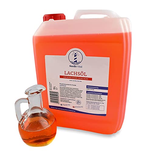 NordicVital Lachsöl 5 Liter Kanister für Hunde, Katzen und Pferde 100% Premiumqualität - reich an Omega -3, -6 und -9 Fettsäuren, Barföl, Naturprodukt von NordicVital