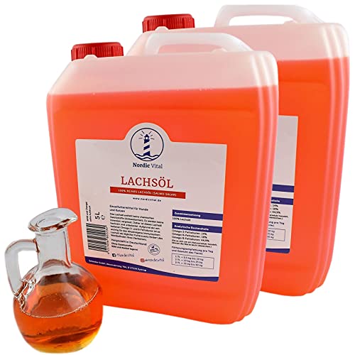 Lachsöl 2 x 5 L (10L) Kanister für Hunde, Katzen u. Pferde 100% Premiumqualität - reich an Omega -3,-6 und -9 Fettsäuren, Barföl, Naturprodukt von NordicVital