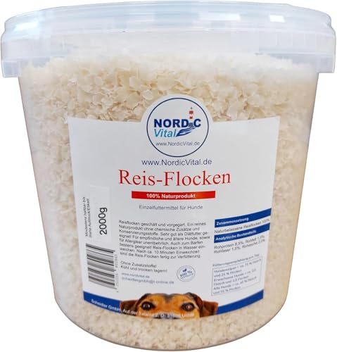 NordicVital Reisflocken Hund 2kg, Reisflocken Hunde, Reisflocken 100% natürlich für Hunde glutenfrei, Hunde Barf, Barf Zusatz Hund von NordicVital