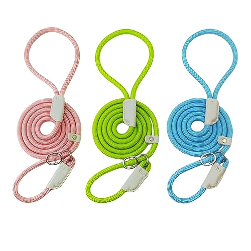 Nordkawa 3pcs Schlupf Leine Hundeleine, 5 FT Hundeleine Einstellbare Hundetraining Leine, Starke Nylon Seil Leine mit gepolstertem Griff, Hund Schlupf Leine für große mittlere kleine Hunde von Nordkawa