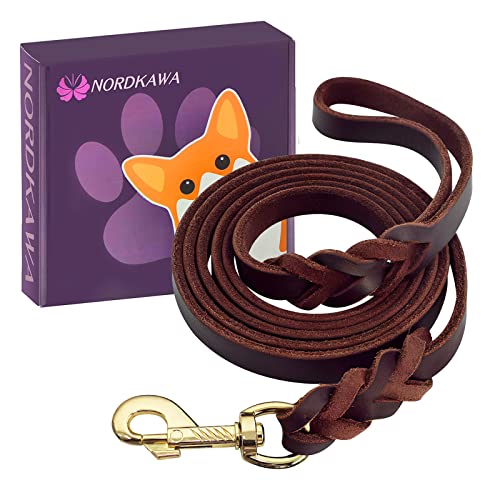 Nordkawa Hundeleine aus Leder, 1,8 m x 1,9 cm, geflochtene Lederleine für Hunde, robuste Hundeleine mit drehbarem Verschluss, weiches Leder, Trainingsleine für große, mittelgroße und kleine Hunde, von Nordkawa