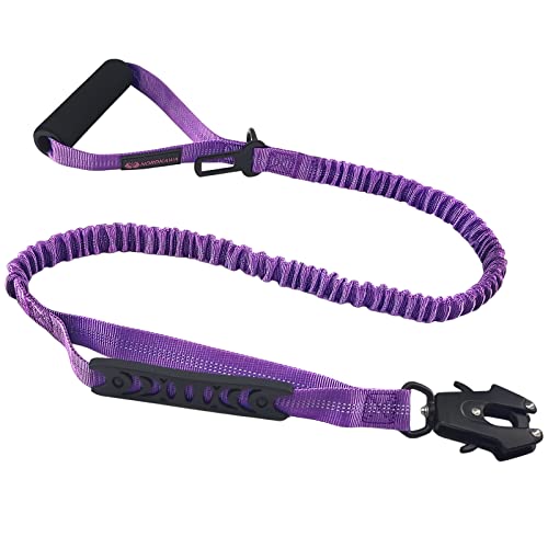 Taktische Hundeleine ohne Ziehen für Stoßdämpfung mit drehbarem Froschclip, elastische Bungee-Hundeleine mit 2 Kontrollgriffen, reflektierend, stoßdämpfend, Trainingsleine für große Hunde (lila) von Nordkawa