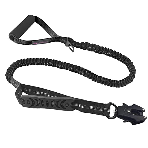 Taktische Hundeleine ohne Ziehen für Stoßdämpfung mit drehbarem Froschclip, elastische Bungee-Hundeleine mit 2 Kontrollgriffen, reflektierend, stoßdämpfend, Trainingsleine für große Hunde (schwarz) von Nordkawa