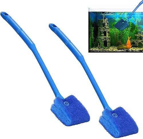 Norhogo 2 Stück Aquarium Bürste, Glas Reinigungsbürste, Blaue Schwamm Reinigungsbürste, doppelseitiger Reinigungsschwamm, (40cm) Langer Griff von Norhogo