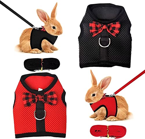 Norhogo 2 Stück Hasen Geschirr Leine Set, Haustier Geschirr, Atmungsfähiges Kaninchengeschirr Weiches Mesh für Kaninchen, Kaninchen Geschirrleine, Eichhörnchen, Bunny Ferret, Chinchillas, Black red von Norhogo