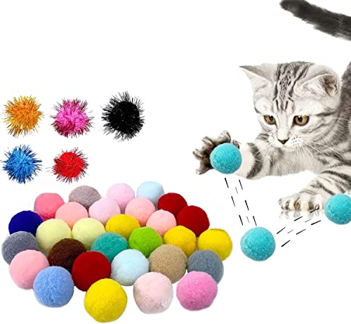 Norhogo 30st 3CM 10 Farben Katzenspielzeug Bälle Weiche Kätzchen Pompon Spielzeug, Katze Spielen Spielzeug Indoor Katzen Interaktive Pompon Ball Spielzeug von Norhogo