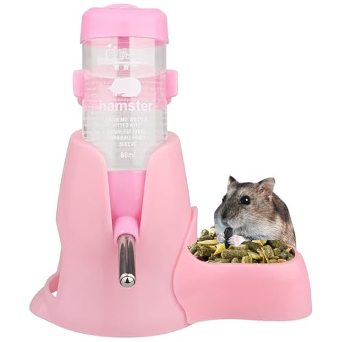 Norhogo Hamster-Wasserflasche mit Ständer, Hamster-Wasserflasche, automatischer Futterspender mit Ständer, 80 ml und Futterspender für Kleintiere, Meerschweinchen, Ratte, Kaninchen, Zwerg, Rennmäuse, von Norhogo