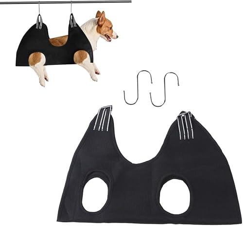 Norhogo Hundepflege Hängematte Set für Hunde und Katze, Hundehängematten-Rückhaltetasche mit 2 Haken in S-Form, Geschirr für Hunde Atmungsaktive Hängegeschirr für Nageltrimmen, Fellpflege, S(Schwarz) von Norhogo