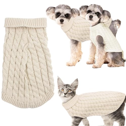 Norhogo Pet Hund Rollkragenpullover, mittelgroßer Hundepulli, gestrickter Mantel gehäkelte Kleidung für kleinen Hund mittelgroßer Welpe Katze, Kleidung für Hunde Warmer Pullover Weiß von Norhogo