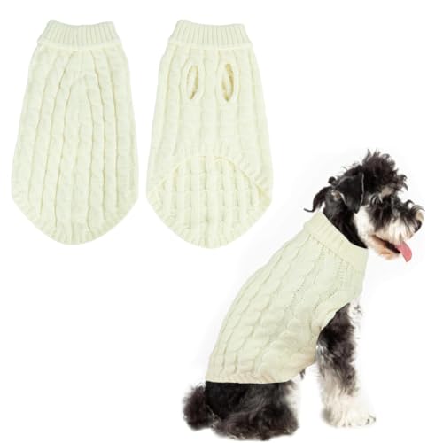 Norhogo Pet Hund Rollkragenpullover, mittelgroßer Hundepulli, gestrickter Mantel gehäkelte Kleidung für kleinen Hund mittelgroßer Welpe Katze, Kleidung für Hunde Warmer Pullover Weiß von Norhogo