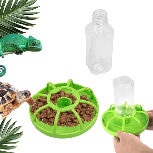 Norhogo Reptilien-Wasserspender mit Wasserflasche Geeignet für kleine Tiere wie Schildkröten, Eidechsen, Hamster, grün von Norhogo