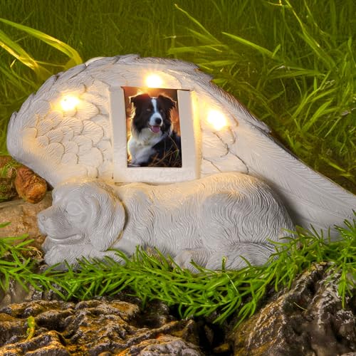 NorthSpoor Gedenkstein für Hunde,Gedenk Geschenke für Hunde mit LED-Solarlicht,Hund Statue, Urne für Asche,Gedenkstein für Haustiere,Grabstein aus Kunstharz, schlafende Hundeengelfigur aus Kunstharz von NorthSpoor