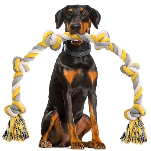 Norvy XXL 6-Knoten Hundespielzeug Seil für Große und Aggressive Hunde 100cm Heavy Duty Seilspielzeug Fast Unzerstörbar Baumwolle Zerrspielzeug aus Baumwolle von Norvy