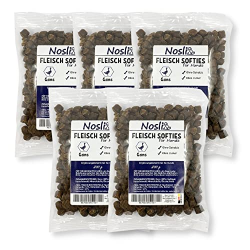 Nosli Fleisch Softies für Hunde • Trainingsleckerli • Hundeleckerli • getreidefrei • Gans (5 x 200g) von Nosli