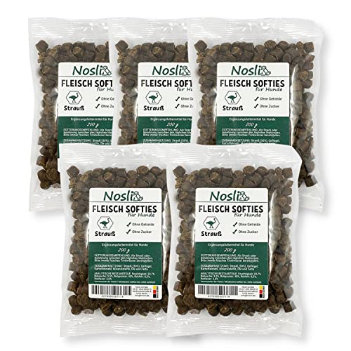 Nosli Fleisch Softies für Hunde • Trainingsleckerli • Hundeleckerli • getreidefrei • Strauß (5 x 200g) von Nosli