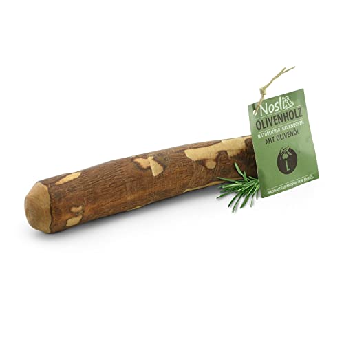 Nosli Holzknochen für Hunde mit Olivenöl • Hochwertiges Olivenholz Kauknochen Hundespielzeug • Zahnpflege-Kaustab • Kaustock Holz • 3er Pack L 221-450g von Nosli