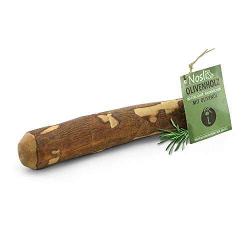 Nosli Holzknochen für Hunde mit Olivenöl • Hochwertiges Olivenholz Kauknochen Hundespielzeug • Zahnpflege-Kaustab • Kaustock Holz • L 221-450g von Nosli