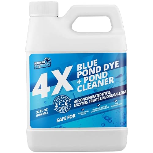 4 x blaue Teichfarbe + Teichreiniger, 2-in-1 Teichfarbe blau + Enzyme, macht trüben Teichblau, sauber und schön, blauer Farbstoff für Teiche und Seen, hält das Wasser kühl, klar und ideal für Fische von Not Rocket Sciences