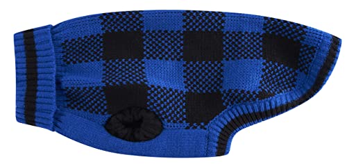 Blau-schwarzer karierter Strickpullover für große Hunde, warmer Mantel, Bekleidung, Winter-Strickwaren, Haustierkleidung für kaltes Wetter, Größe XL (XL) 48,3 cm Rückenlänge von Nothers