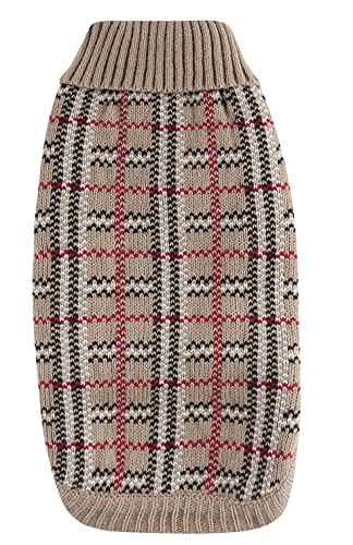 Nothers Beige Buffalo Plaid Strickpullover, Hundekleider für große Hunde und Katzen, warme Mantelbekleidung, Winter-Strickwaren, Haustierkleidung für kaltes Wetter, XL (XL) 48 cm Rückenlänge von Nothers